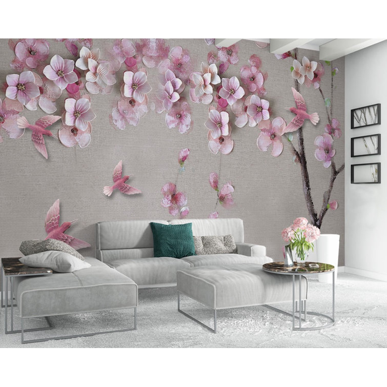 GK Wall Design 3D Cherry Blossom Oil Painting Flower Textile